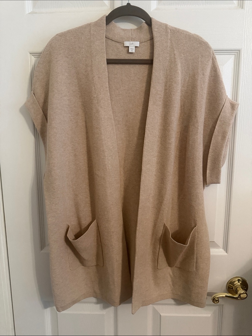J. Jill Ribbed Gilet Cardigan Sz Medium Petite Oatmeal Cream